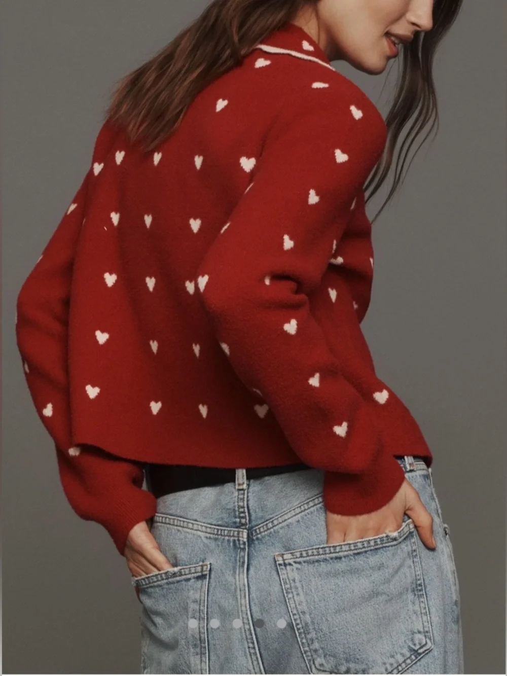 NWT Womens Anthropologie NVLT Heart Icon Knit Sweater Collared Cottagecore Red L
